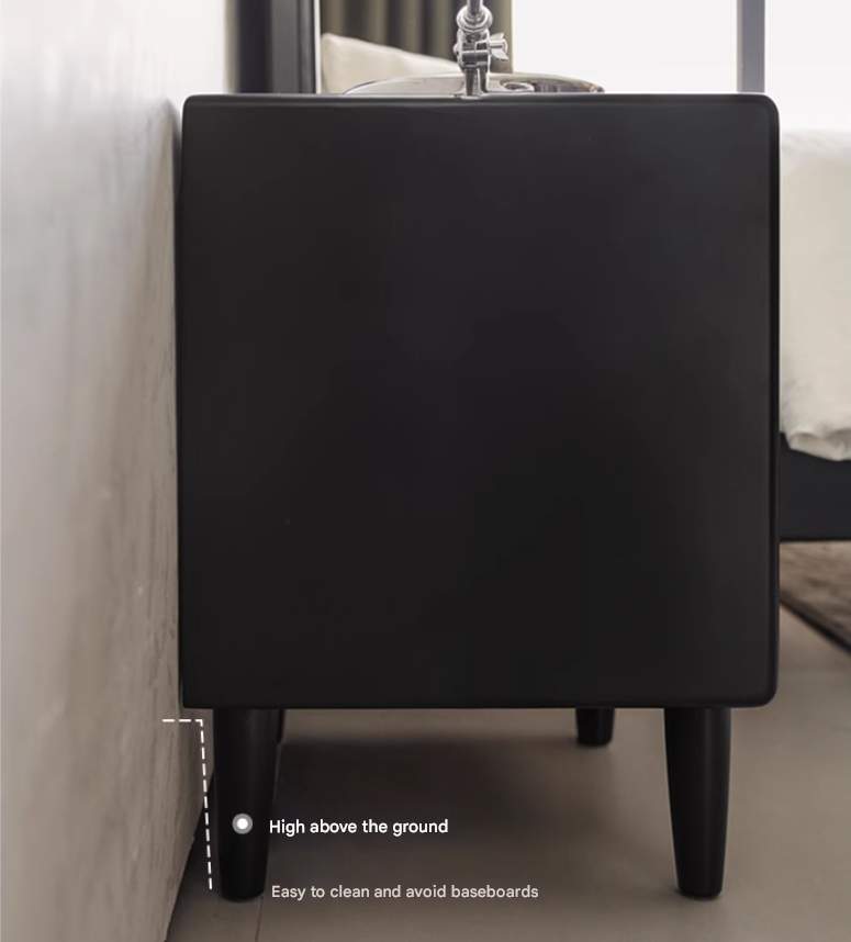 Rubber Solid Wood Modern Black Nightstand