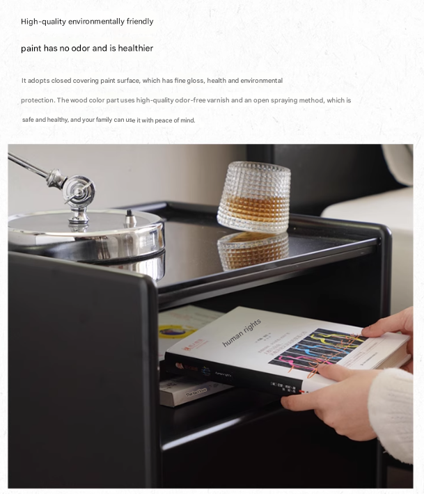 Rubber Solid Wood Modern Black Nightstand