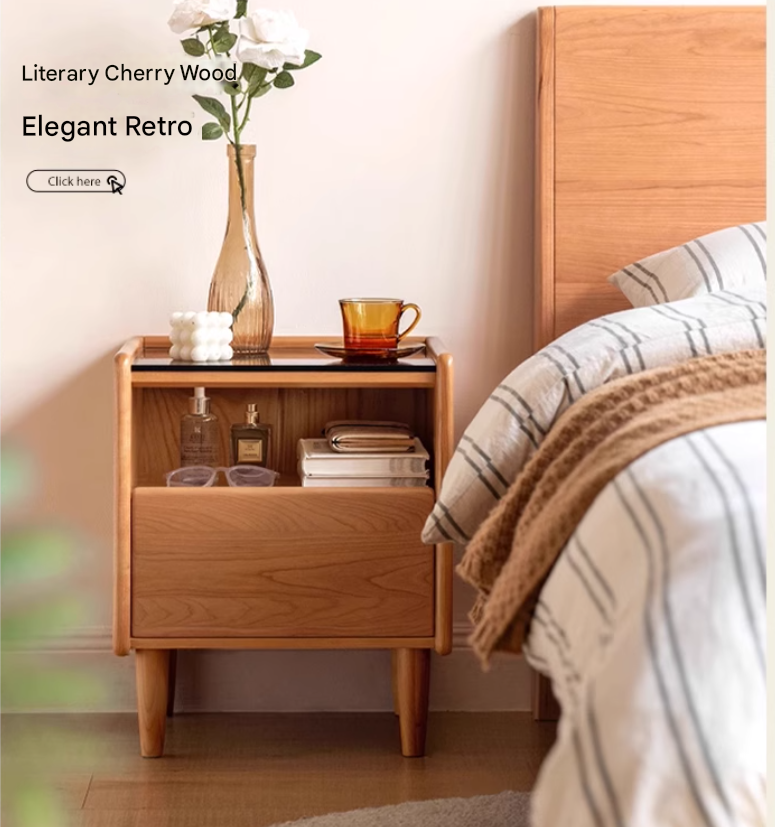 Rubber Solid Wood Modern Black Nightstand