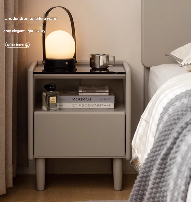 Rubber Solid Wood Modern Black Nightstand