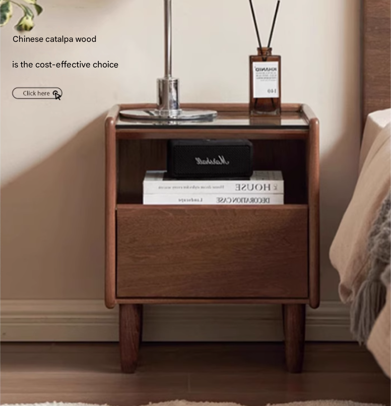 Rubber Solid Wood Modern Black Nightstand