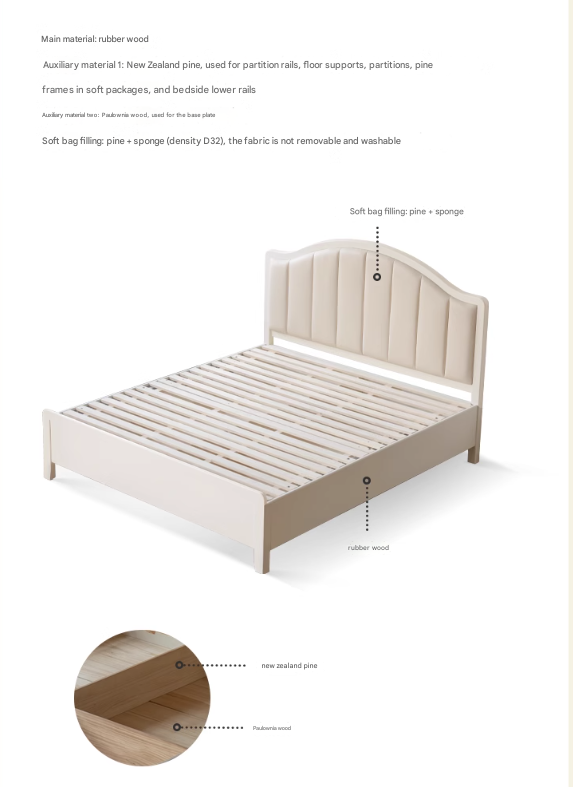 Rubber Solid Wood Arched Channel-Tufted Upholstered Storage Bed, Cream