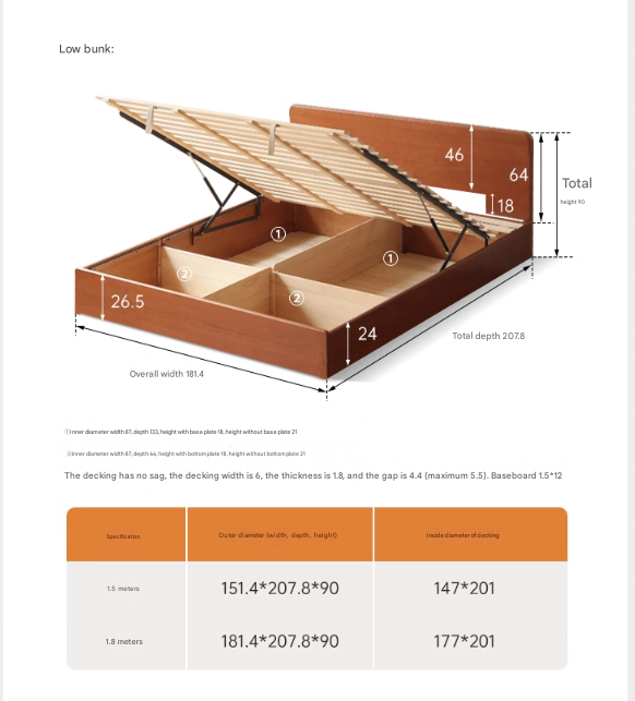 Poplar Solid Wood Storage Bed with Flat Panel Headboard
