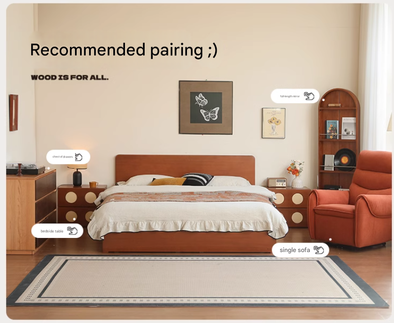 Poplar Solid Wood Storage Bed with Flat Panel Headboard