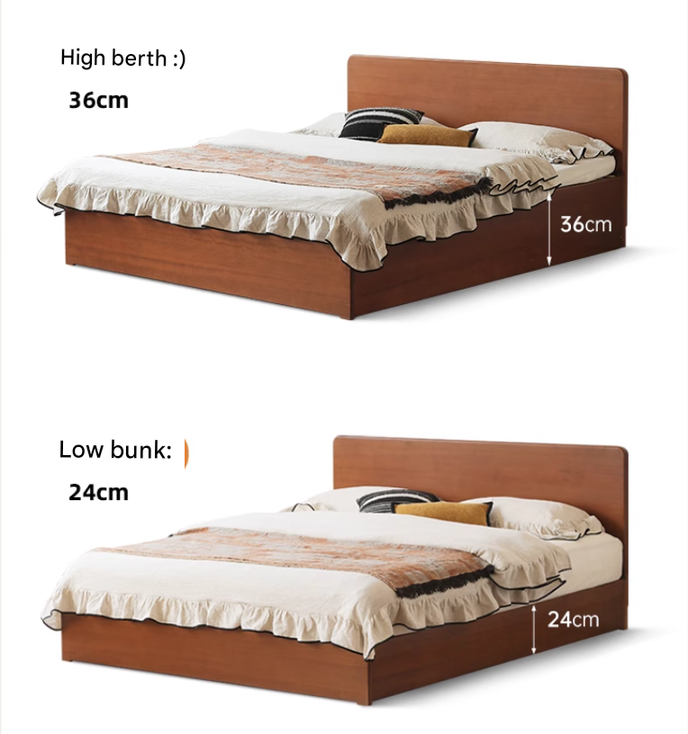 Poplar Solid Wood Storage Bed with Flat Panel Headboard