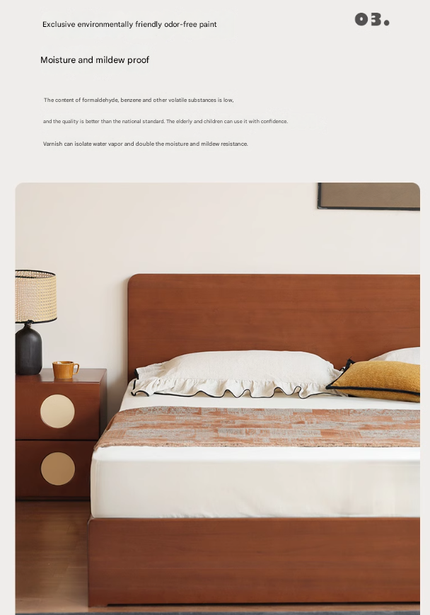 Poplar Solid Wood Storage Bed with Flat Panel Headboard
