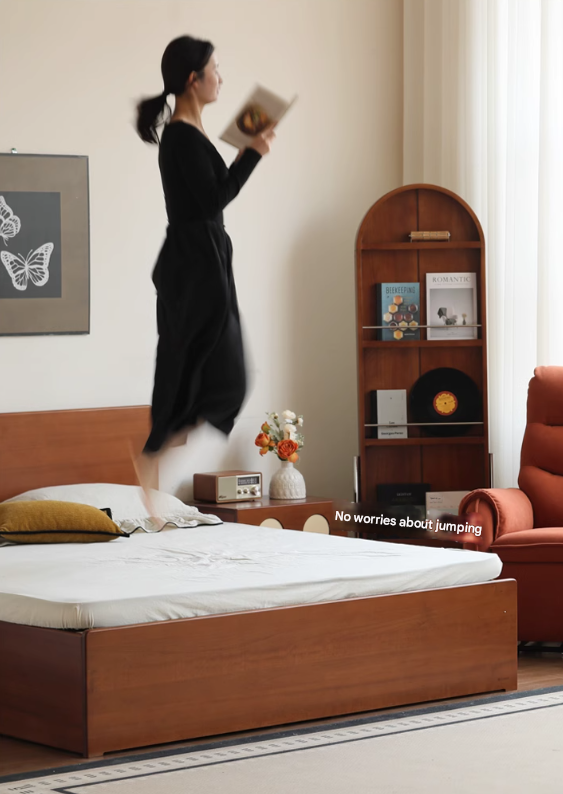 Poplar Solid Wood Storage Bed with Flat Panel Headboard