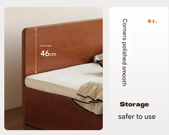 Poplar Solid Wood Storage Bed with Flat Panel Headboard