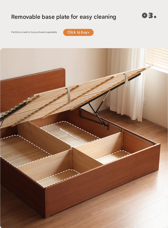 Poplar Solid Wood Storage Bed with Flat Panel Headboard