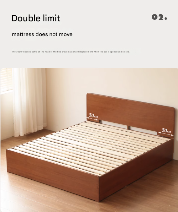 Poplar Solid Wood Storage Bed with Flat Panel Headboard