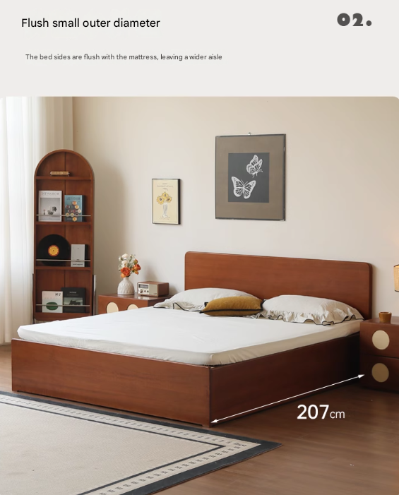 Poplar Solid Wood Storage Bed with Flat Panel Headboard