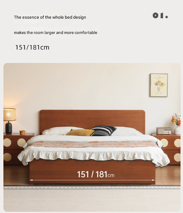 Poplar Solid Wood Storage Bed with Flat Panel Headboard