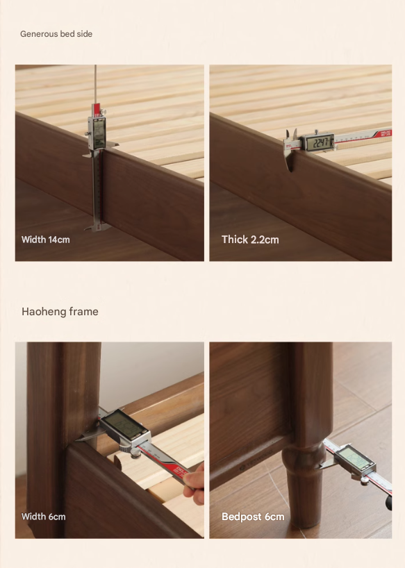 Black Walnut, Poplar Solid Wood Double Bed with Soft Backrest, Retro American Style