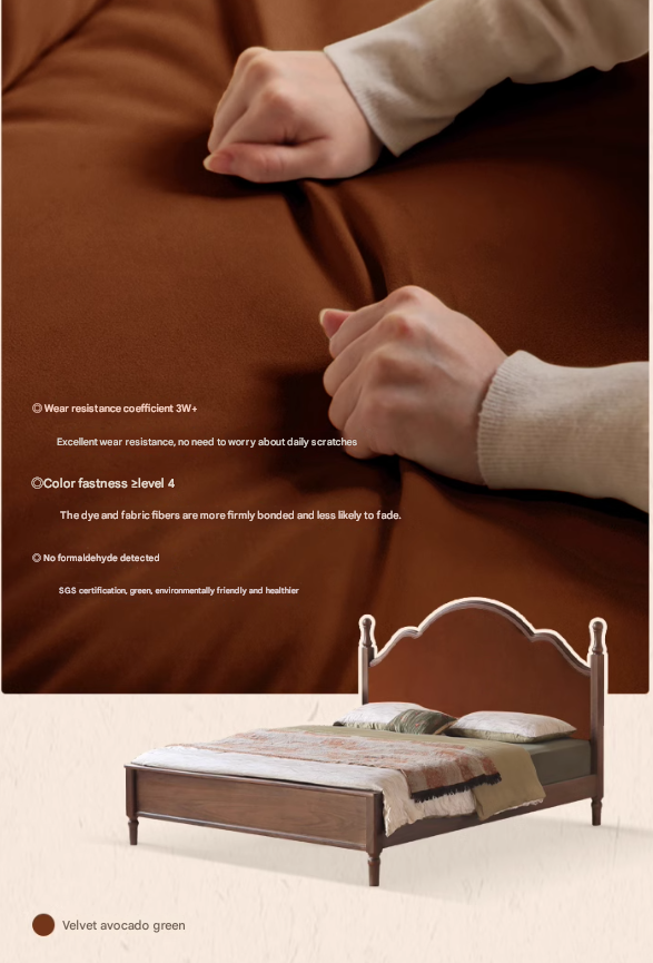 Black Walnut, Poplar Solid Wood Double Bed with Soft Backrest, Retro American Style