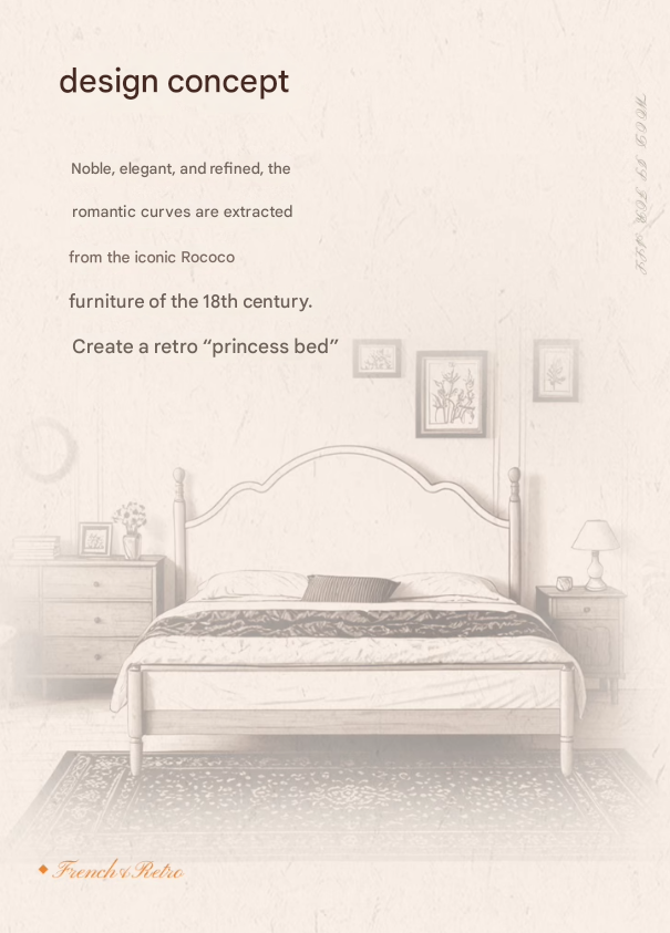 Black Walnut, Poplar Solid Wood Double Bed with Soft Backrest, Retro American Style