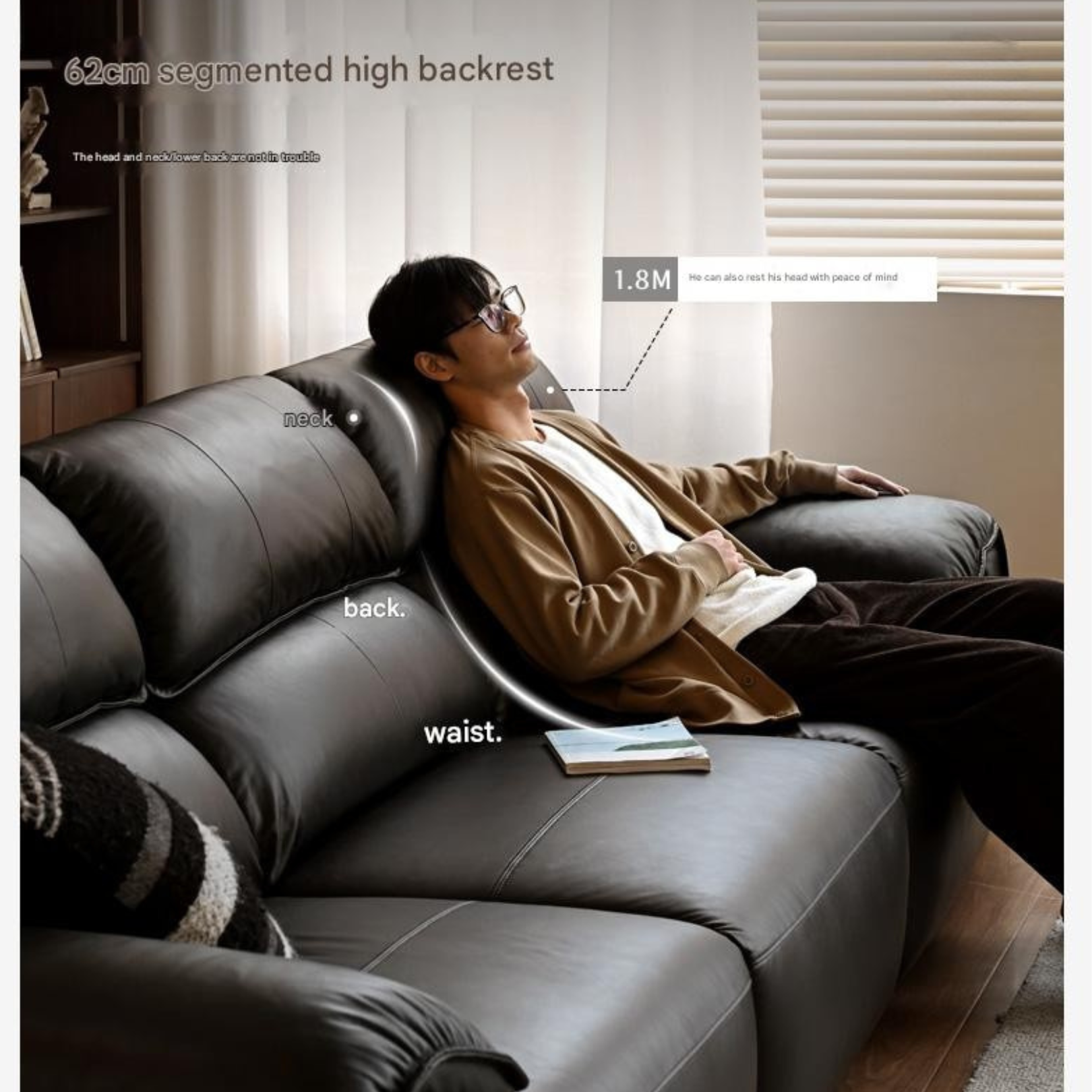 Leather Italian Light Luxury Black Straight Line Sofa