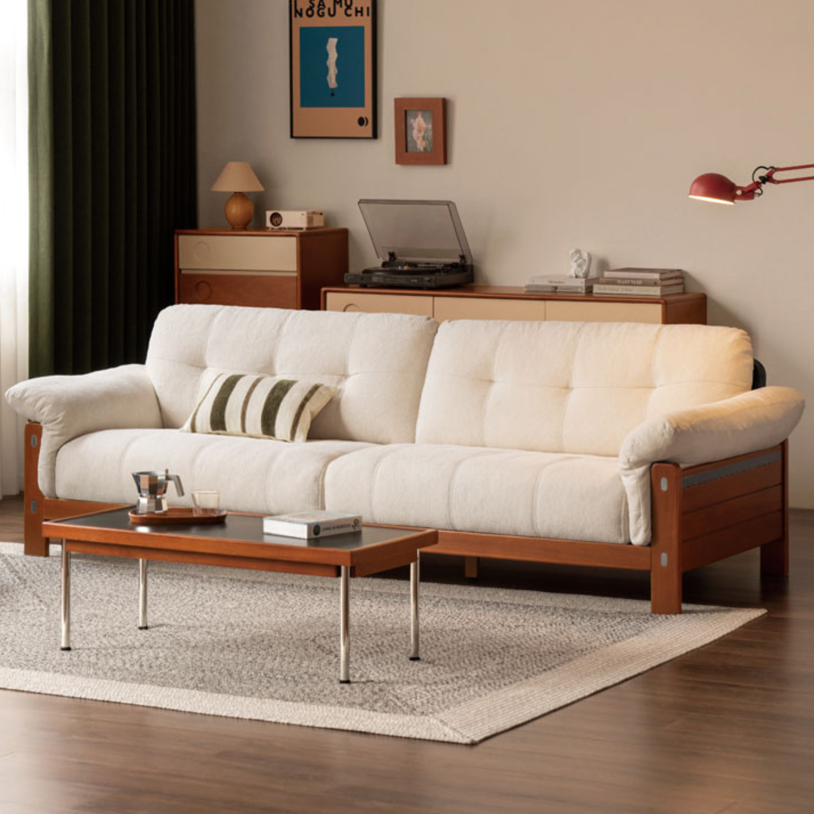 Poplar solid wood antique style Bauhaus high backrest sofa
