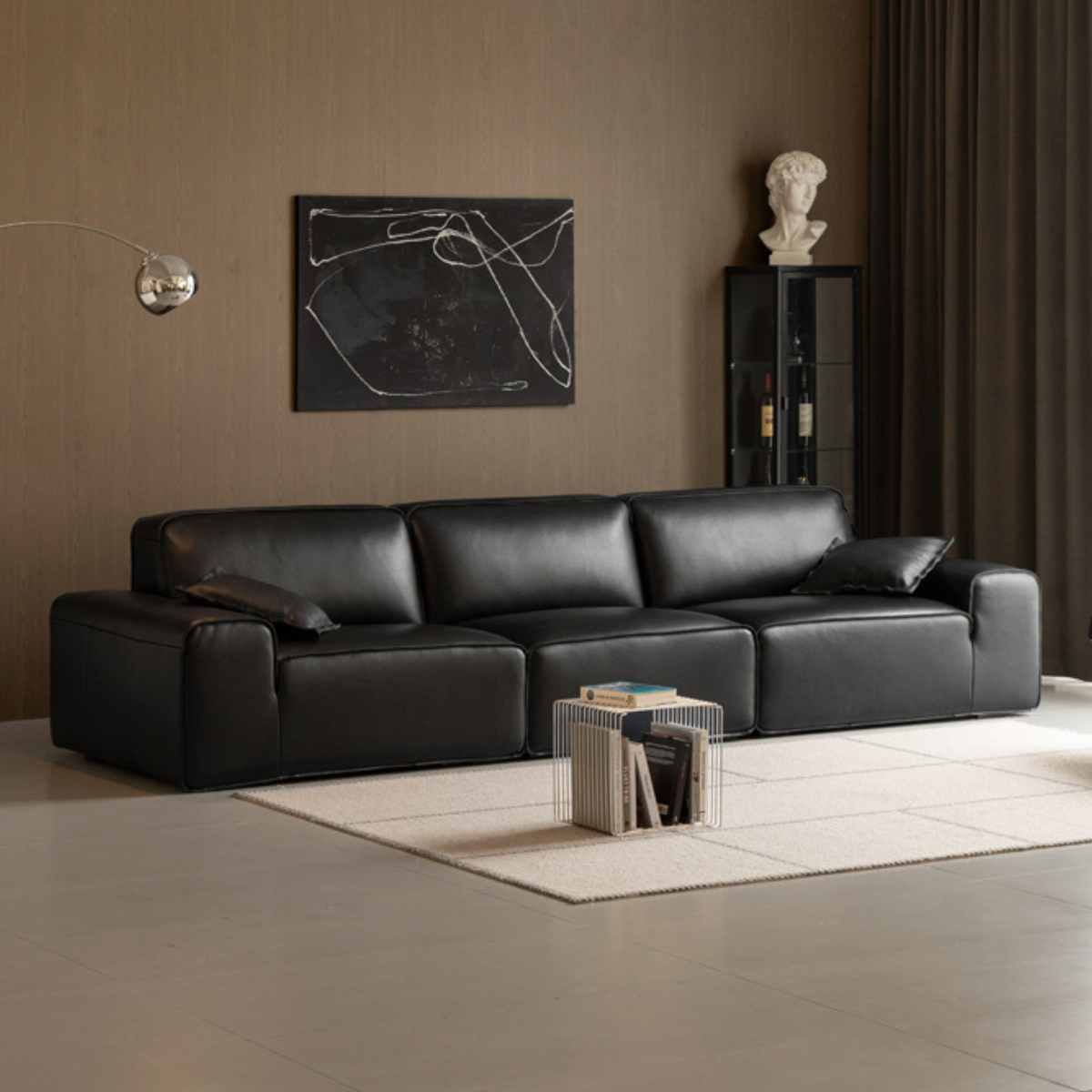 Full Grain Genuine Leather Sofa Contemporary Couch