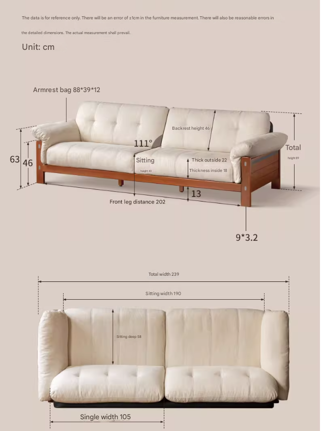 Poplar solid wood antique style Bauhaus high backrest sofa
