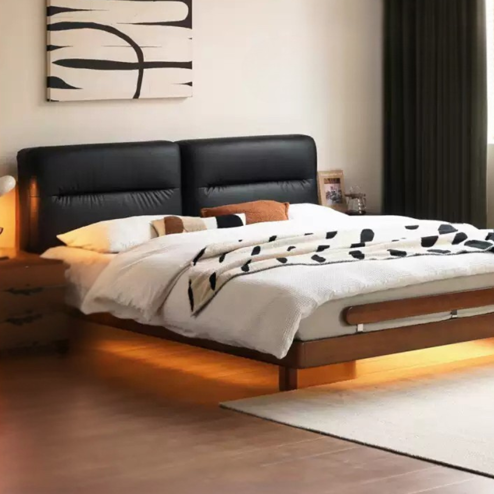 Poplar, Oak solid wood vintage soft retro bed