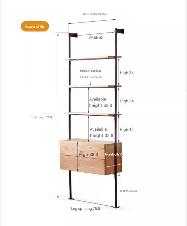 Oak Solid Wood Industrial Style Multi-layer Storage Rack