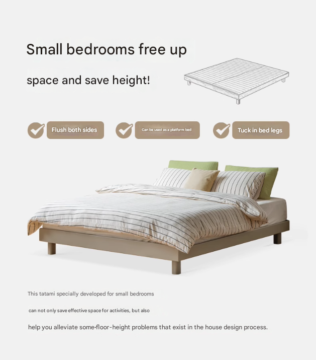 Poplar solid wood Platform Bed, Headboard-Free Bed