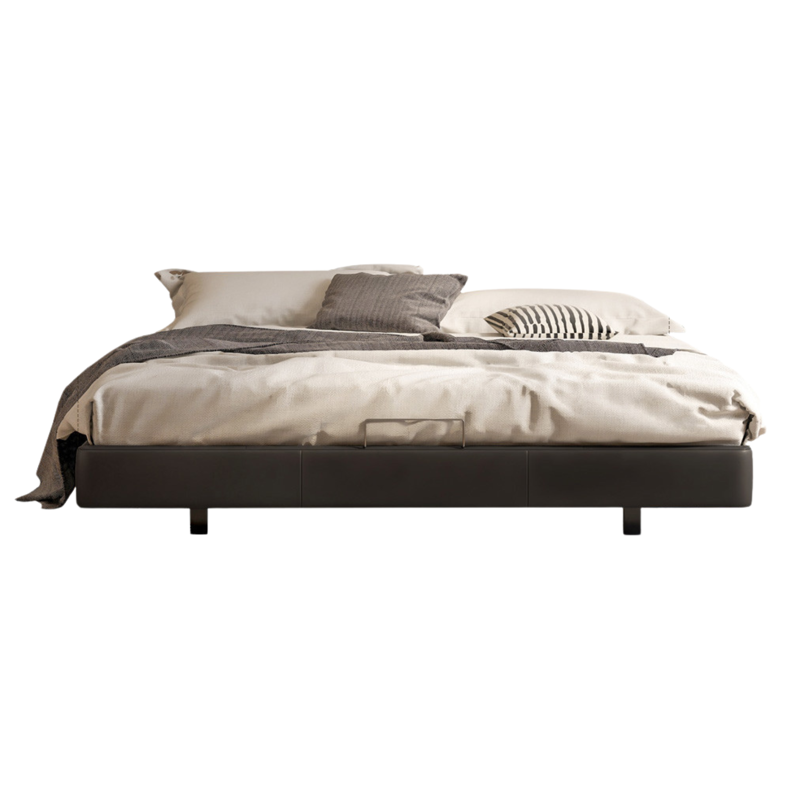 Leather platform bed, headboard-free floating bed cream style
