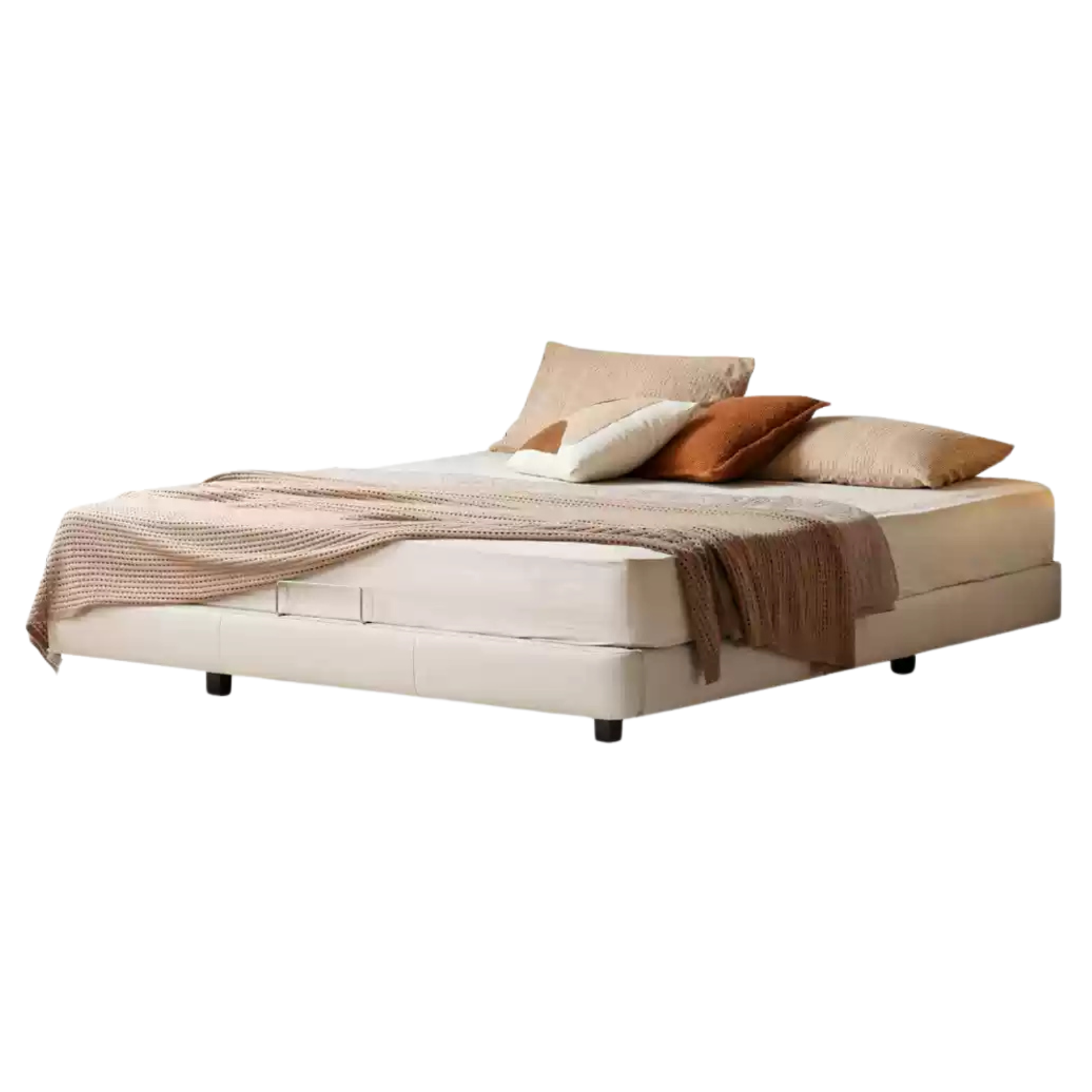 Leather platform bed, headboard-free floating bed cream style