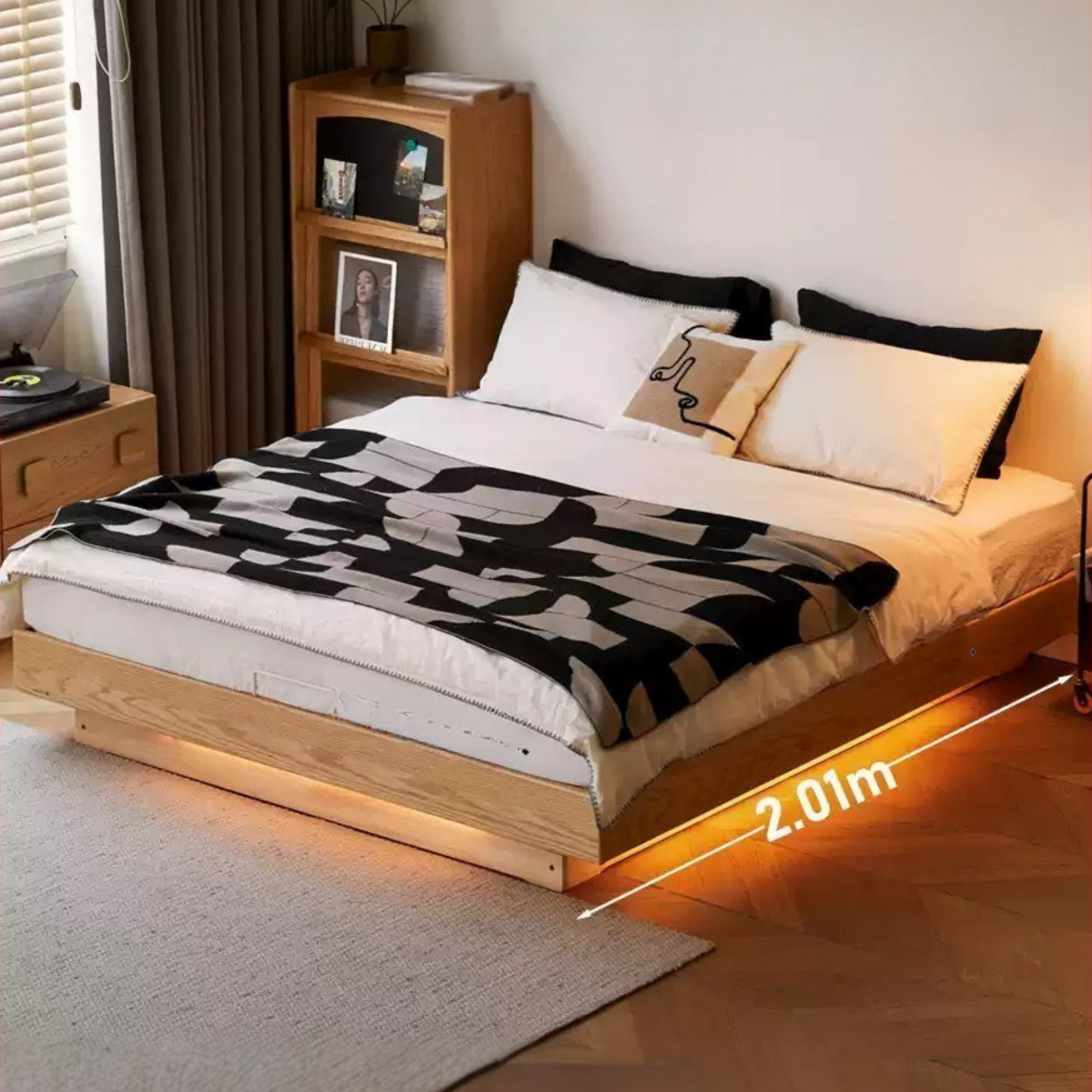 Oak solid wood platform bed, headboard-free bed suspension bed