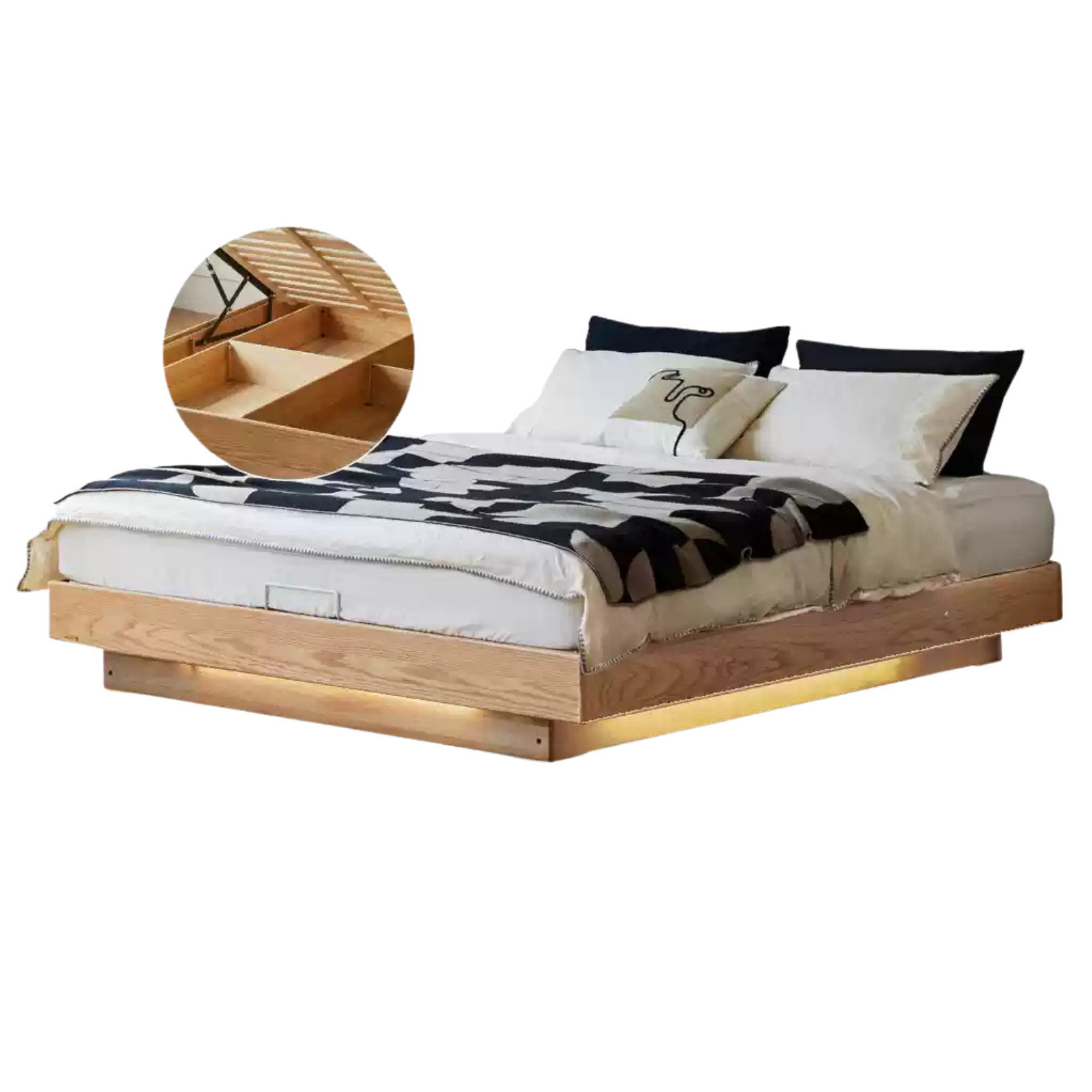 Oak solid wood platform bed, headboard-free bed suspension bed