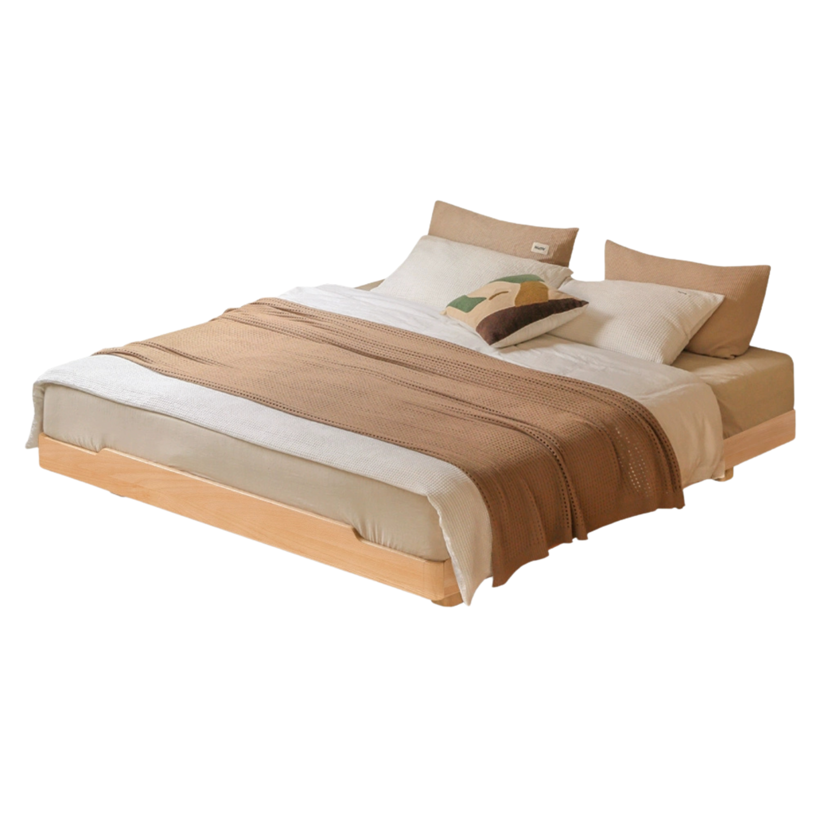 Oak solid wood Suspended platform bed, headboard-free bed with light