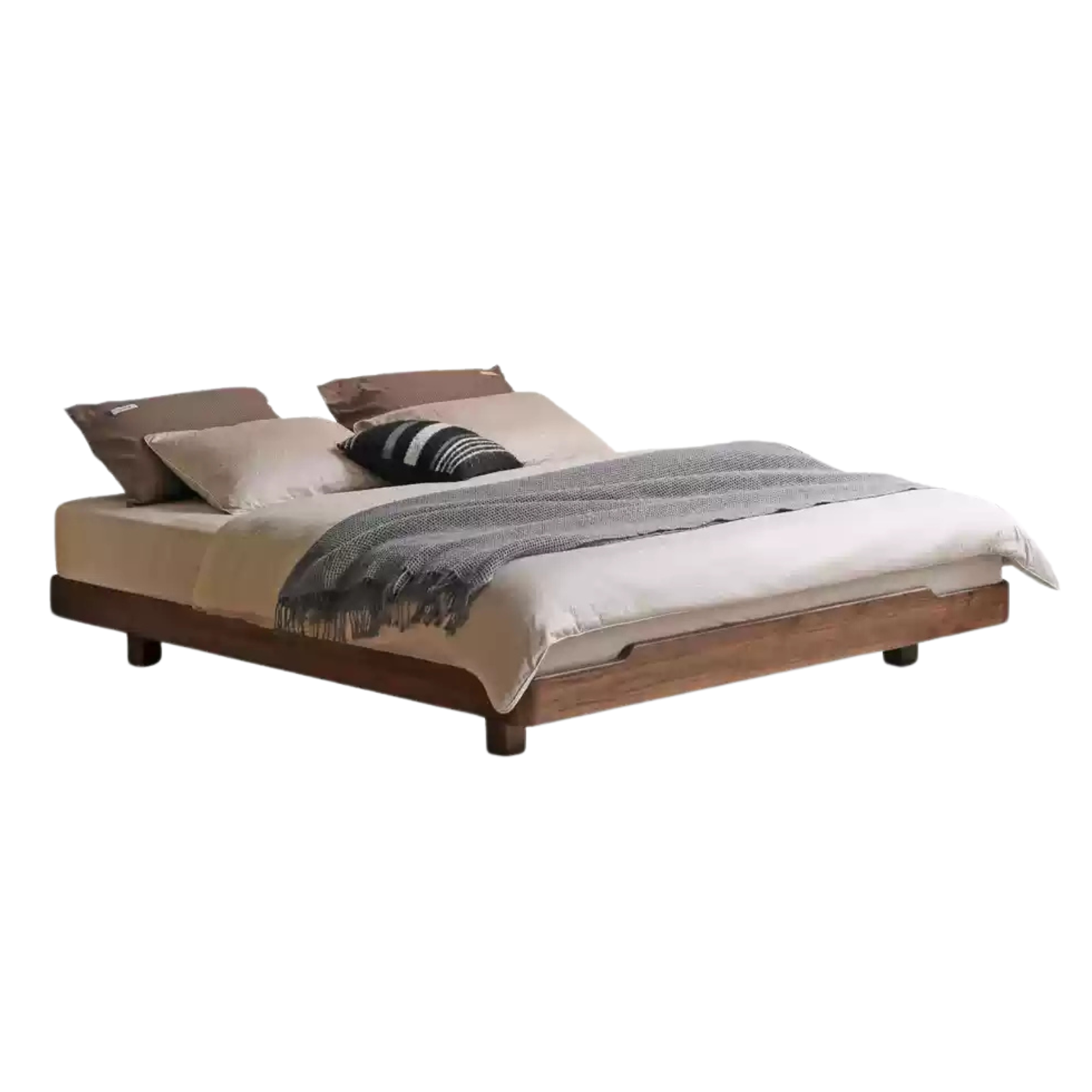 Oak solid wood Suspended platform bed, headboard-free bed with light