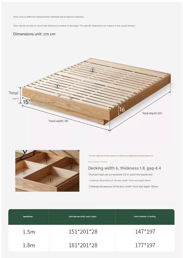 Oak solid wood platform bed, headboard-free bed suspension bed.