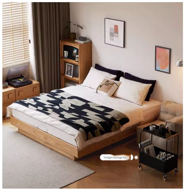 Oak solid wood platform bed, headboard-free bed suspension bed.