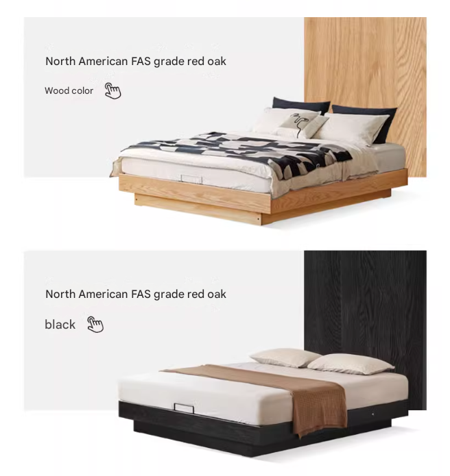 Oak solid wood platform bed, headboard-free bed suspension bed.