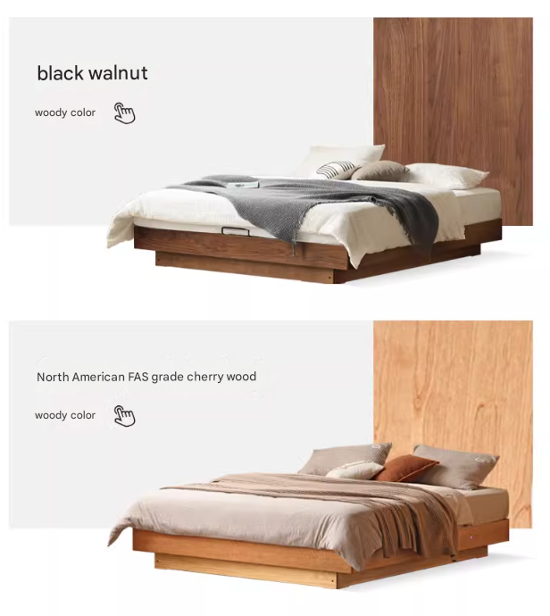 Oak solid wood platform bed, headboard-free bed suspension bed.