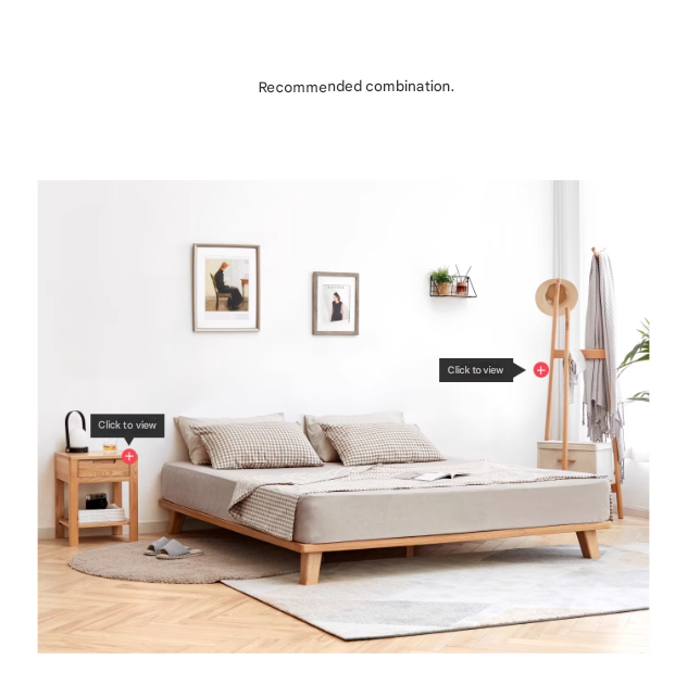 Oak solid wood platform bed, headboard-free bed