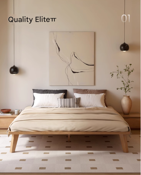Oak solid wood platform bed, headboard-free bed