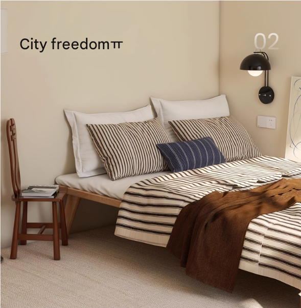 Oak solid wood platform bed, headboard-free bed