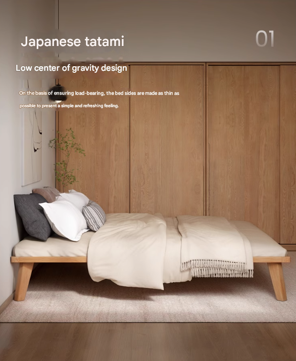 Oak solid wood platform bed, headboard-free bed