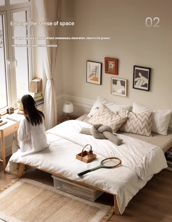Oak solid wood platform bed, headboard-free bed