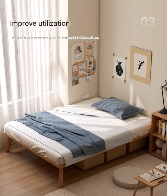 Oak solid wood platform bed, headboard-free bed