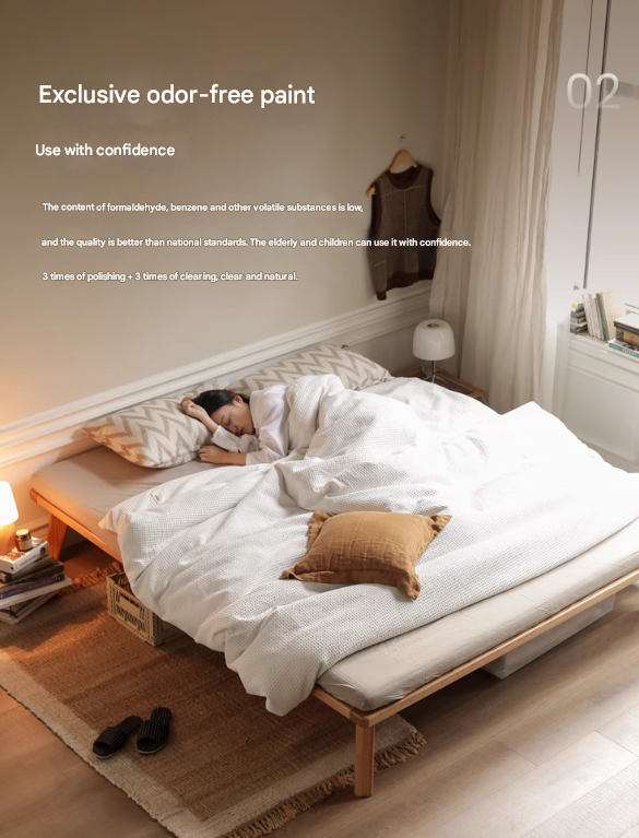 Oak solid wood platform bed, headboard-free bed