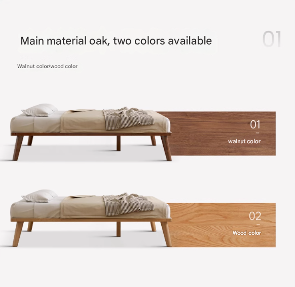 Oak solid wood platform bed, headboard-free bed