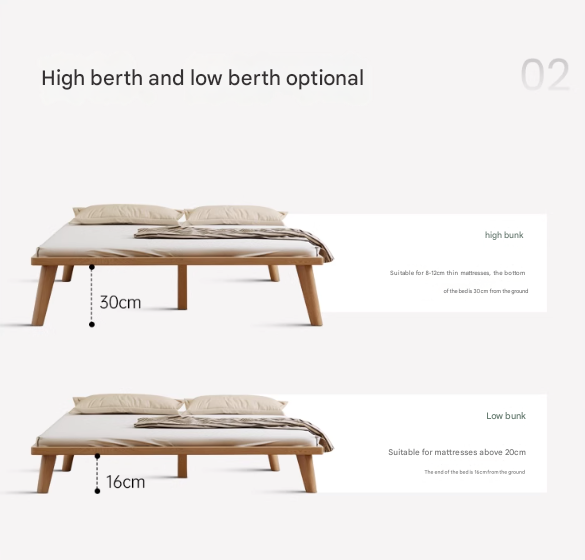 Oak solid wood platform bed, headboard-free bed