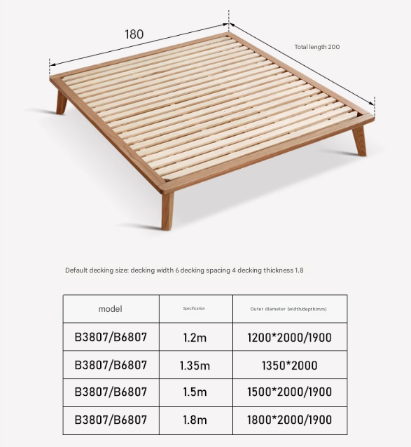 Oak solid wood platform bed, headboard-free bed
