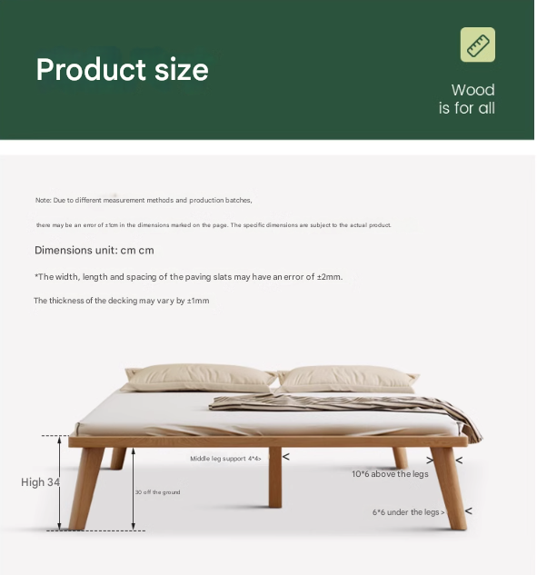 Oak solid wood platform bed, headboard-free bed