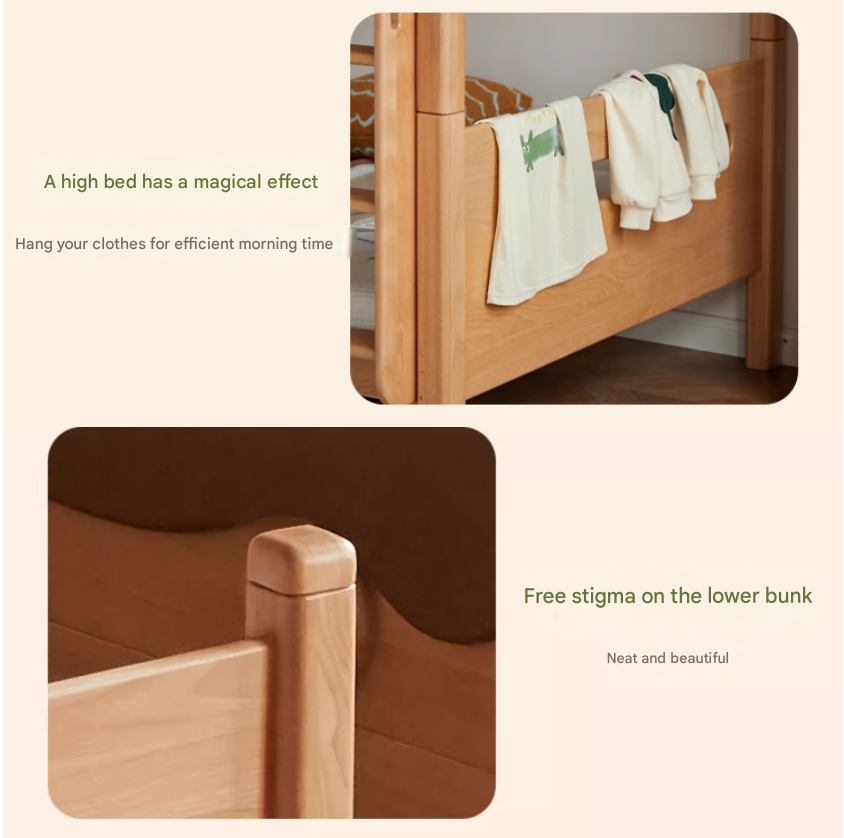 Beech solid wood with guardrails bunk bed