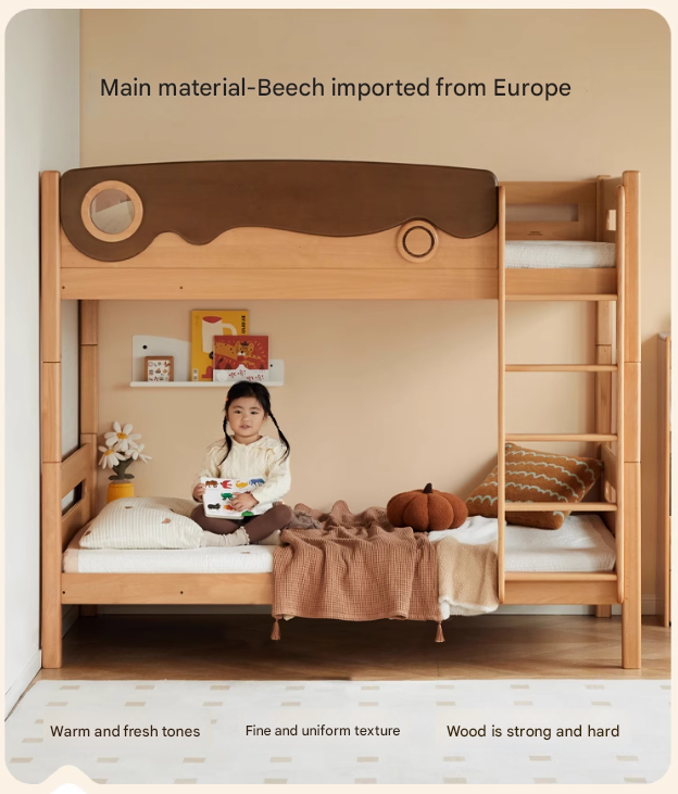 Beech solid wood with guardrails bunk bed