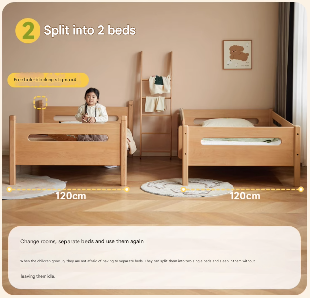 Beech solid wood with guardrails bunk bed